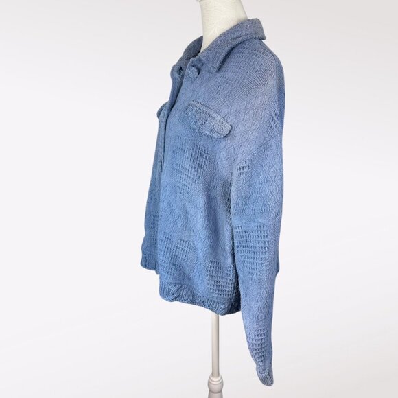 Vintage Blue Textured Cotton Knit Jacket Large - Picture 4 of 9
